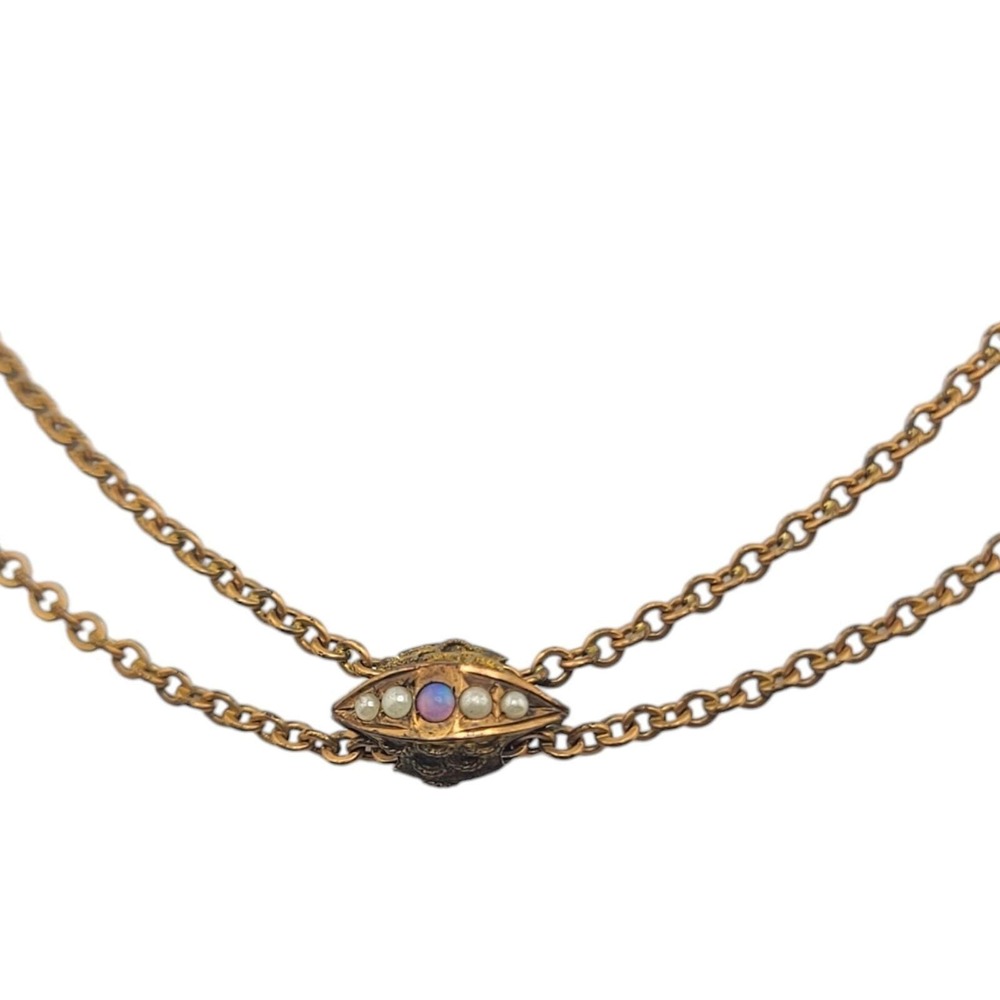Opal Gold filled Fob Nouveau Slide Necklace 25.25" 1.9mm Chain Gf victorian 9.1g